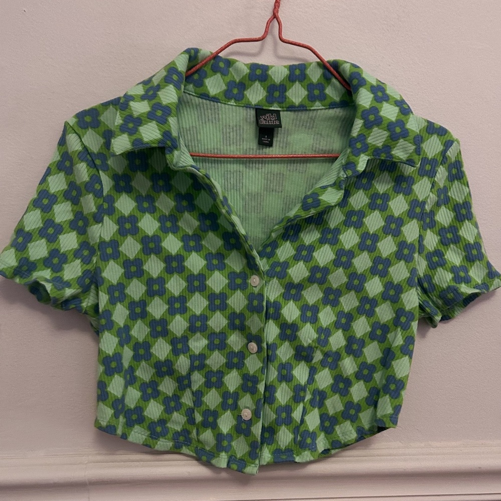 Wild Fable Green Flower Pattern Cropped Top - Size S